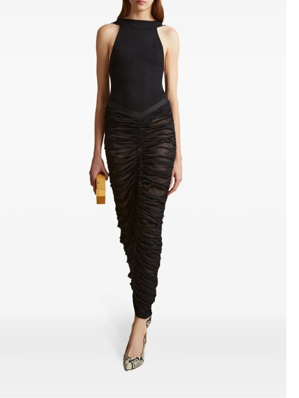 KHAITE Laure Ruched Silk Skirt - Picture 4 of 14